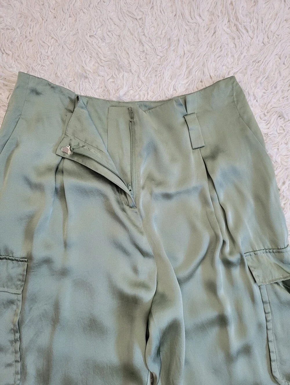 Silk Pants L'agence Womens Roxy Silk Paperbag Cargo Pant Green Sz 6